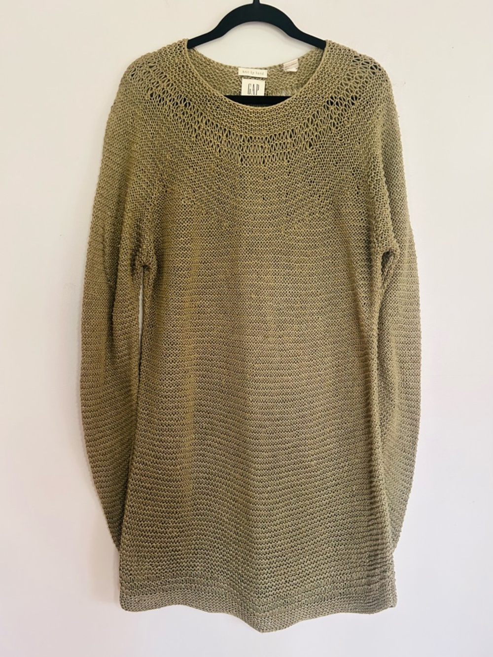 Vintage GAP Green Linen Knit By Hand Dress Tunic Coastal Grandma Boho Resort L